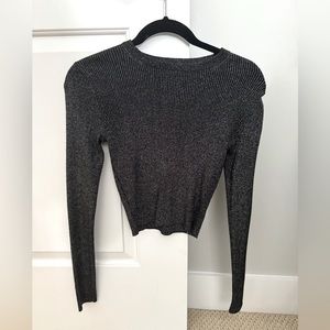 A.L.C Designer Glitter Crop Top Long Sleeve Top
